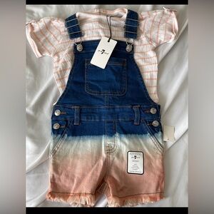 7 for all mankind toddler girls Overalls shorts and tshirt outfit set 3T